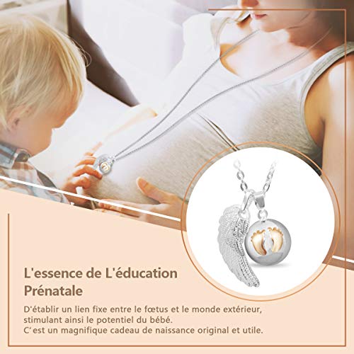 AEONSLOVE Llamador de Angeles Embarazada, Colgantes Mujer Colgante Huellas de bebé Carillón Música Cadena Collar Música Timbre Bell Bola Mujeres Joyas Niñas, Damas, Profesor, Madres y Hermanas