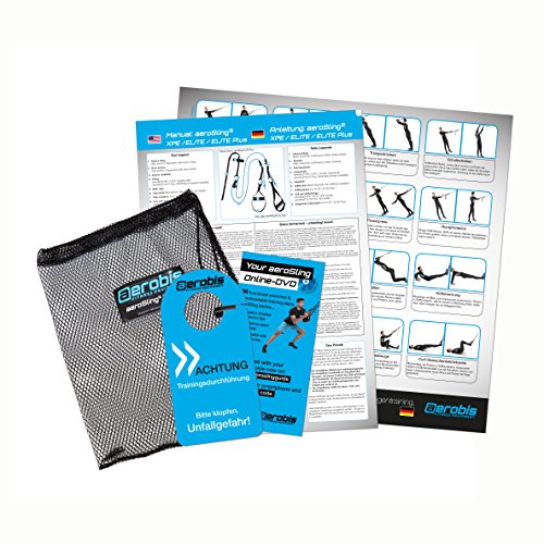 aeroSling XPE, Entrenador de suspensión Ultra-ligero y compacto, Para interiores y exteriores, Incluye DVD-online, Horario de entrenamiento, Póster de ejercicio y Bolsa de malla