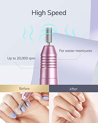 AEVO Torno Eléctrico para Uñas, Lima de Uñas Profesionales, 20,000 RPM Velocidad Ajustable, Pulidora y Lijadora para Manicura Pedicura, con 1 Cepillo limpieza, 11 Cabezales y 36 bucles de lija