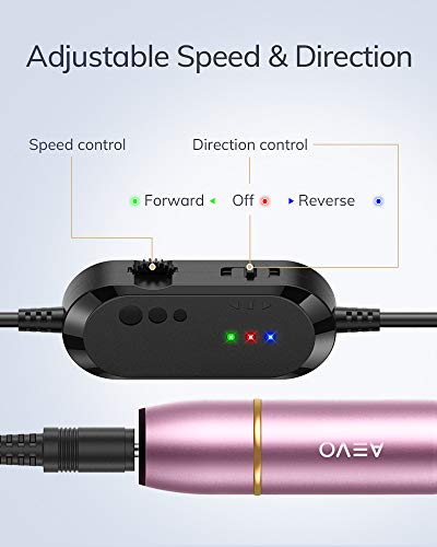 AEVO Torno Eléctrico para Uñas, Lima de Uñas Profesionales, 20,000 RPM Velocidad Ajustable, Pulidora y Lijadora para Manicura Pedicura, con 1 Cepillo limpieza, 11 Cabezales y 36 bucles de lija