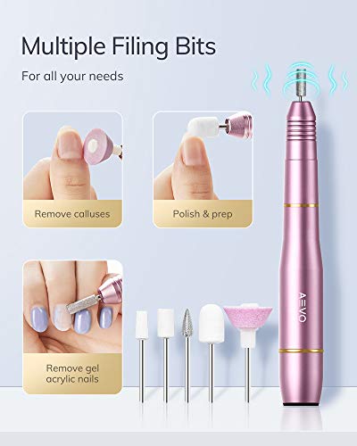 AEVO Torno Eléctrico para Uñas, Lima de Uñas Profesionales, 20,000 RPM Velocidad Ajustable, Pulidora y Lijadora para Manicura Pedicura, con 1 Cepillo limpieza, 11 Cabezales y 36 bucles de lija