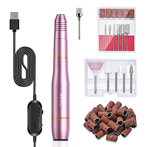 AEVO Torno Eléctrico para Uñas, Lima de Uñas Profesionales, 20,000 RPM Velocidad Ajustable, Pulidora y Lijadora para Manicura Pedicura, con 1 Cepillo limpieza, 11 Cabezales y 36 bucles de lija