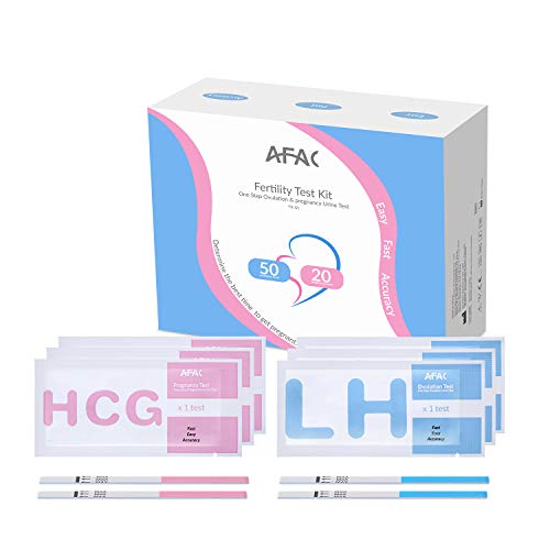 AFAC 50 Test Ovulación + 20 Test Embarazo, Test de Ovulacion y Embarazo, Bolsas de Aluminio Individuales Embaladas (50LH + 20HCG)