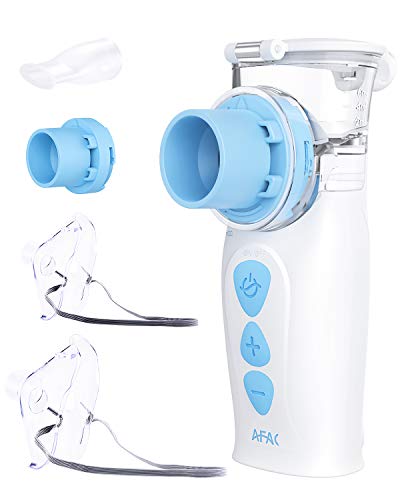 AFAC Nebulizador Ultrasonico Portatil, Aerosol Inhalador para Niños Bebe Adultos, 2 Boquilla Reemplazable, 3 Velocidad de Atomización Ajustable, Magnética Medicina Copa, USB Recargable con Mascarilla