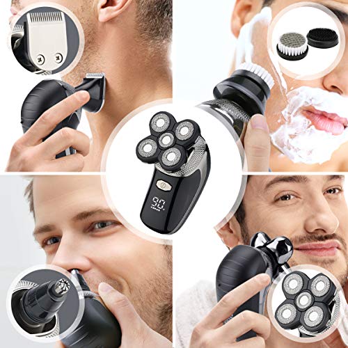 Afeitadora eléctrica 5 EN 1 Impermeable 4D Navaja flotante USB Afeitadora de cabeza calva recargable con cortapelos Recortador de barba Nariz Recortador de cabello Cepillo de limpieza facial