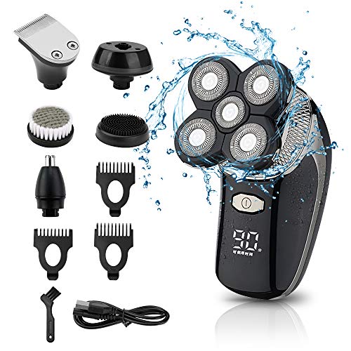 Afeitadora eléctrica 5 EN 1 Impermeable 4D Navaja flotante USB Afeitadora de cabeza calva recargable con cortapelos Recortador de barba Nariz Recortador de cabello Cepillo de limpieza facial