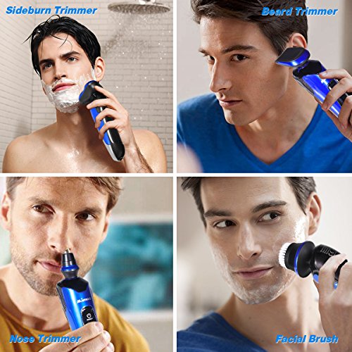 Afeitadora Electrica Hombre 3D Cabezas Flotantes Rotativa 4 En 1 Maquinilla Afeitar Uso en Húmedo, Seco Afeitadora Multifuncional para Bigote, Barba, Nariz, Limpieza facial con Pantalla LCD