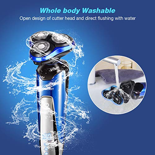 Afeitadora Electrica Hombre 3D Cabezas Flotantes Rotativa 4 En 1 Maquinilla Afeitar Uso en Húmedo, Seco Afeitadora Multifuncional para Bigote, Barba, Nariz, Limpieza facial con Pantalla LCD