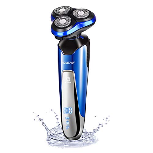 Afeitadora Electrica Hombre 3D Cabezas Flotantes Rotativa 4 En 1 Maquinilla Afeitar Uso en Húmedo, Seco Afeitadora Multifuncional para Bigote, Barba, Nariz, Limpieza facial con Pantalla LCD