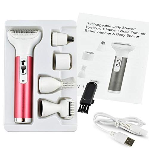Afeitadora eléctrica indolora para mujeres: recortadora de bikini para todo el - Pack: 5 en 1 rojo