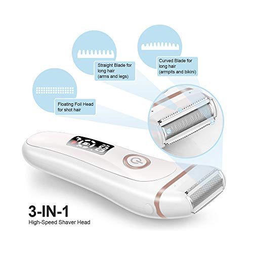 Afeitadora Femenina, Aottom Afeitadora Eléctrica para Mujer Impermeable Recargable con Pantalla LED, Uso en Seco y Húmedo, Eliminación del Vello Corporal para Cara Piernas Axilas y la Línea del Bikini
