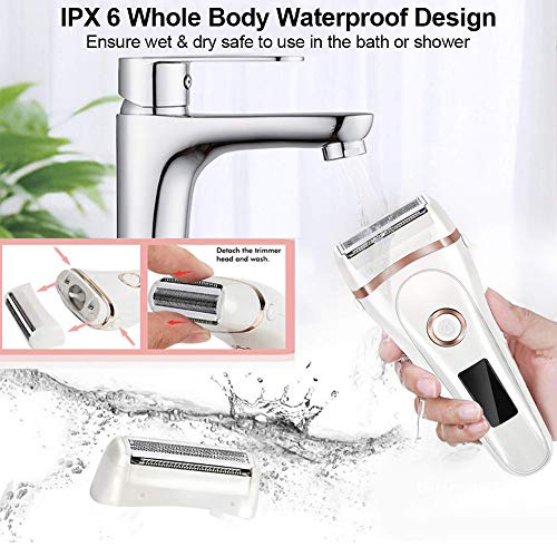 Afeitadora Femenina, Aottom Afeitadora Eléctrica para Mujer Impermeable Recargable con Pantalla LED, Uso en Seco y Húmedo, Eliminación del Vello Corporal para Cara Piernas Axilas y la Línea del Bikini