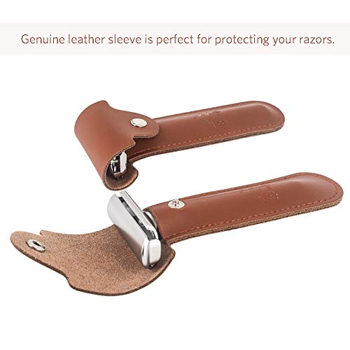 Afeitadoras de Seguridad Doble Viaje Estuche Bolso Funda Filo Protector de Maquinilla de Afeitar de Cuero en Viajes, Marrón