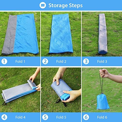 Afufu Alfombras de Playa, Toalla Playa Gigante 200 x 210cm, Manta Picnic Anti-Arena Impermeable con 4 Estaca Fijo para la Playa, Acampar, Picnic y Otra Actividad al Aire Libre (Azul + Gris)