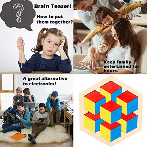 Afufu Tangram Infantil, Montessori Juguetes Puzzle Bebe 3 4 5 Años, Patrón de Forma Hexagonal Tetris, Juegos Educativos Rompecabezas de Madera para Niños Regalo de Cumpleaños