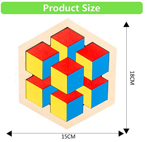 Afufu Tangram Infantil, Montessori Juguetes Puzzle Bebe 3 4 5 Años, Patrón de Forma Hexagonal Tetris, Juegos Educativos Rompecabezas de Madera para Niños Regalo de Cumpleaños