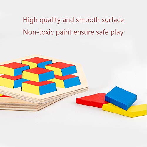Afufu Tangram Infantil, Montessori Juguetes Puzzle Bebe 3 4 5 Años, Patrón de Forma Hexagonal Tetris, Juegos Educativos Rompecabezas de Madera para Niños Regalo de Cumpleaños