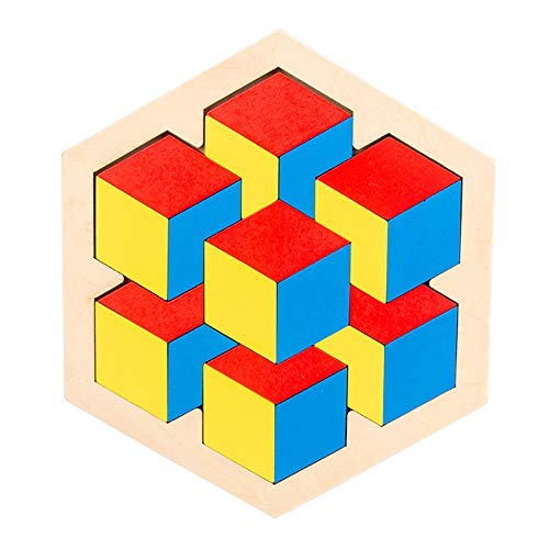 Afufu Tangram Infantil, Montessori Juguetes Puzzle Bebe 3 4 5 Años, Patrón de Forma Hexagonal Tetris, Juegos Educativos Rompecabezas de Madera para Niños Regalo de Cumpleaños