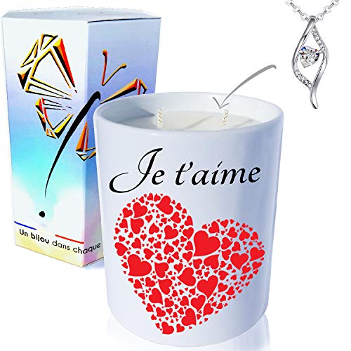 AG Artgosse - Vela con forma de corazón, 2 mechones de 350 ml, perfumado con manzana de amor y caja de regalo artesanal, joyas de cristal Swarovski elementos para mujer,