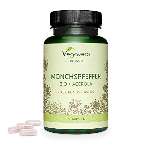 Agnus-Castus BIO Vegavero® | 100% NATURAL | ALTA DOSIS 100mg | Con Vitamina C Natural | Menopausia + Síndrome Premenstrual + Equilibrio Hormonal | 180 Cápsulas | Sin Aditivos | Vegano