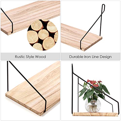 AGSIVO 3pcs Estantería de Pared, Estantería Colgante, Baldas Flotantes en Madera Decoración de Pared para Cocina/Baño/Dormitorio/Sala de Estar (Color Madera)