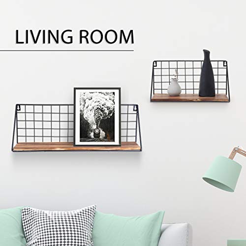 AGSIVO Estantería de Pared, 2pcs Estantería Colgante Decoración de Pared, Estantes Flotantes Metálico con Tabla de Madera