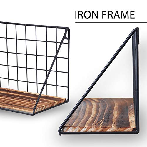 AGSIVO Estantería de Pared, 2pcs Estantería Colgante Decoración de Pared, Estantes Flotantes Metálico con Tabla de Madera