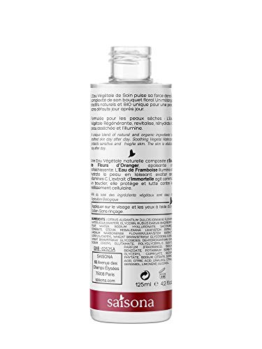 Agua Natural Regeneradora de Plantas - Agua de Frambuesa Orgánica y Extracto de Siempreviva - Loción Hidratante Facial para Piel Seca 125 ml - Saisona : 100% Cosmética Natural Francesa