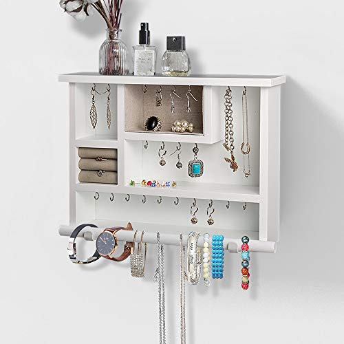 AHDECOR Organizador de joyería colgante montado en la pared, madera MDF joyería colgador, soporte para pulsera, collar de pared organizador de almacenamiento