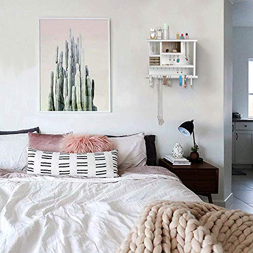 AHDECOR Organizador de joyería colgante montado en la pared, madera MDF joyería colgador, soporte para pulsera, collar de pared organizador de almacenamiento