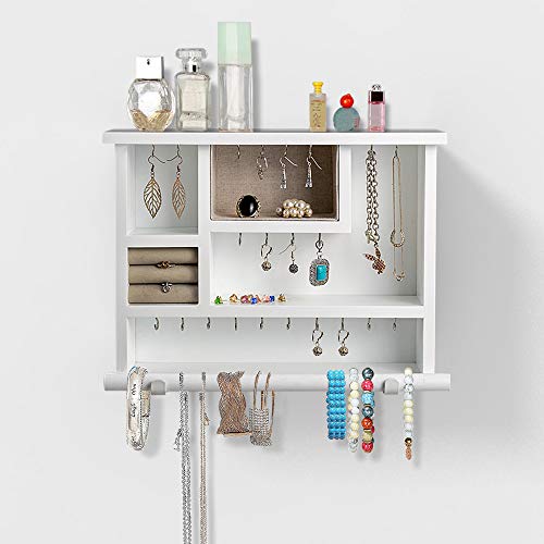 AHDECOR Organizador de joyería colgante montado en la pared, madera MDF joyería colgador, soporte para pulsera, collar de pared organizador de almacenamiento