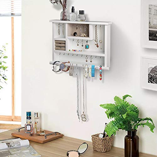 AHDECOR Organizador de joyería colgante montado en la pared, madera MDF joyería colgador, soporte para pulsera, collar de pared organizador de almacenamiento