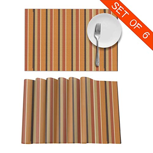 Ahdyr Manteles Individuales de Color Calabaza de otoño con Rayas de Especias de Calabaza para Mesa de Comedor Alfombrillas de café Antideslizantes Lavables de 18 x 12 Pulgadas, Juego de 6