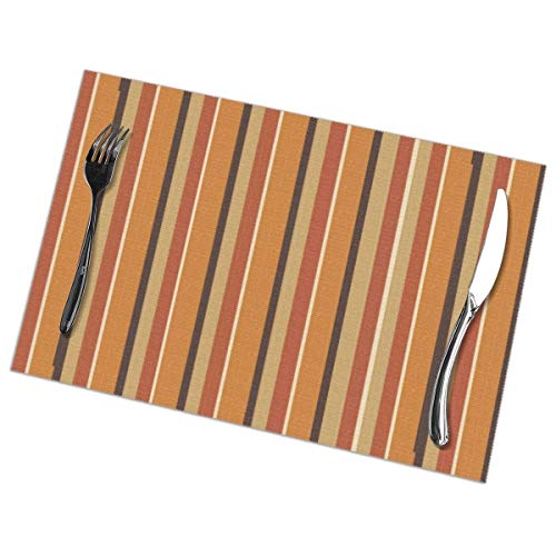 Ahdyr Manteles Individuales de Color Calabaza de otoño con Rayas de Especias de Calabaza para Mesa de Comedor Alfombrillas de café Antideslizantes Lavables de 18 x 12 Pulgadas, Juego de 6