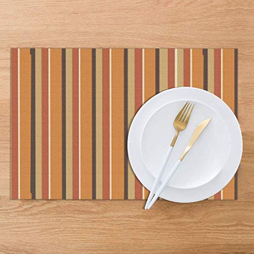 Ahdyr Manteles Individuales de Color Calabaza de otoño con Rayas de Especias de Calabaza para Mesa de Comedor Alfombrillas de café Antideslizantes Lavables de 18 x 12 Pulgadas, Juego de 6