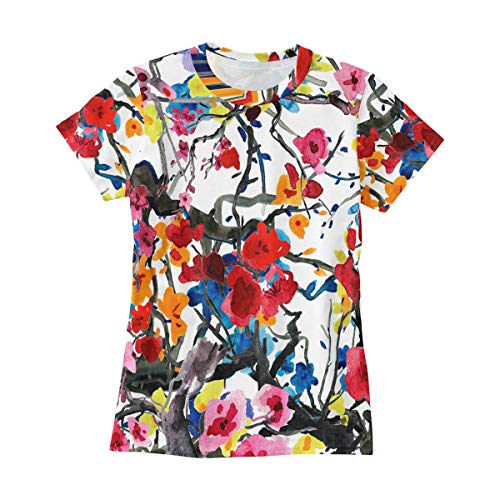 AHOMY - Camisetas para mujer con pintura al óleo, diseño de ciruelas de cerezo, cuello redondo, manga corta Multi6. XXL
