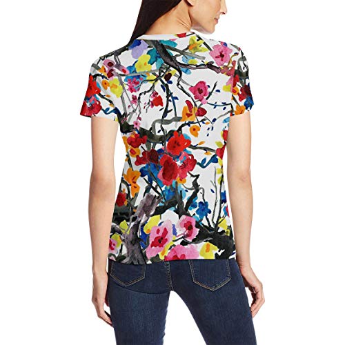AHOMY - Camisetas para mujer con pintura al óleo, diseño de ciruelas de cerezo, cuello redondo, manga corta Multi6. XXL