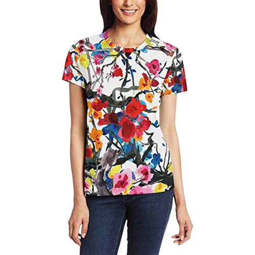 AHOMY - Camisetas para mujer con pintura al óleo, diseño de ciruelas de cerezo, cuello redondo, manga corta Multi6. XXL