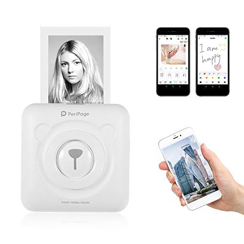 Aibecy goojprt peripage Mini Pocket Impresora térmica inalámbrica BT Image Etiquette Photo Mémo Impresora recibo con Cable USB Toma de Carga de Smartphone Android iOS (Blanco)