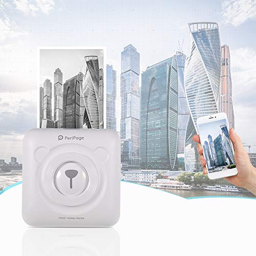 Aibecy goojprt peripage Mini Pocket Impresora térmica inalámbrica BT Image Etiquette Photo Mémo Impresora recibo con Cable USB Toma de Carga de Smartphone Android iOS (Blanco)
