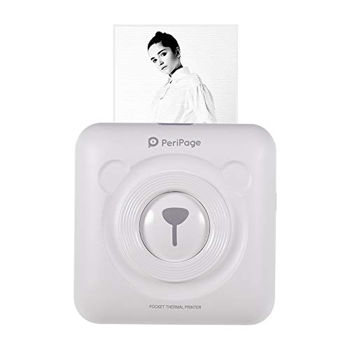 Aibecy goojprt peripage Mini Pocket Impresora térmica inalámbrica BT Image Etiquette Photo Mémo Impresora recibo con Cable USB Toma de Carga de Smartphone Android iOS (Blanco)