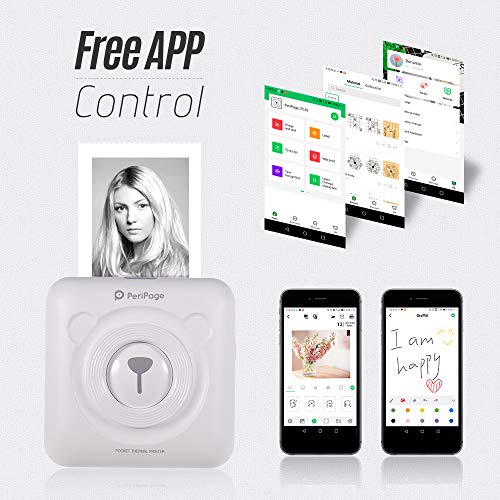 Aibecy goojprt peripage Mini Pocket Impresora térmica inalámbrica BT Image Etiquette Photo Mémo Impresora recibo con Cable USB Toma de Carga de Smartphone Android iOS (Blanco)