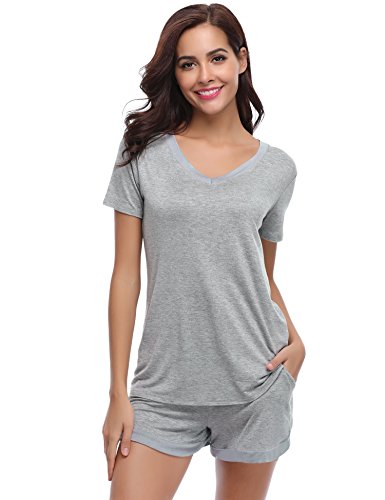 Aiboria Pijama Mujer Verano Corto Ropa de Dormir de Manga Ropa de Dormir Juego de salón Blando 2 Piezas Pijamas