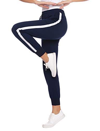 Aibrou 100% Algodón Pantalones Deportivos para Mujer Pantalones de Pijama Largos Primavera Verano Pantalón de Chándal con Bolsilpara Gimnasio Deportes Correr Entrenamiento Jogging