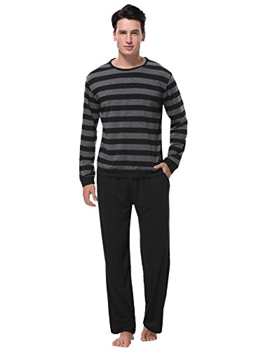 Aibrou Clásico Pijamas Hombre Invierno Algodon Mangas Pantalones Largos Set,Suave,Cómodo y Agradable