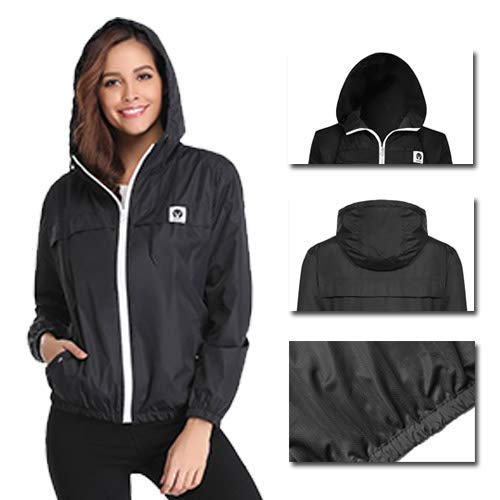 Aibrou Cortavientos Abrigos Impermeables con Capucha Ligera para Mujer,Chubasquero Deporte para al Aire Libre,Ropa de Secado Rápido Chaqueta de Viento e Impermeable