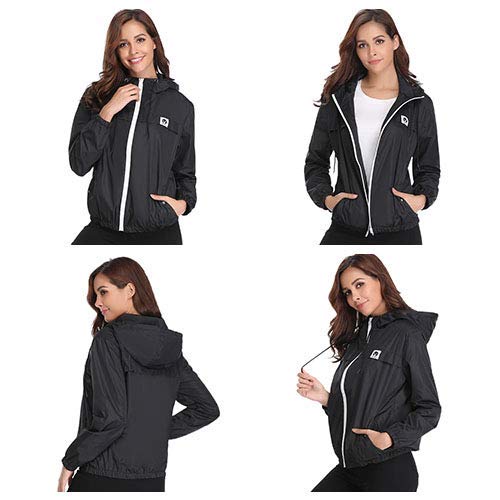 Aibrou Cortavientos Abrigos Impermeables con Capucha Ligera para Mujer,Chubasquero Deporte para al Aire Libre,Ropa de Secado Rápido Chaqueta de Viento e Impermeable