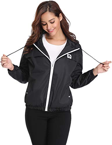 Aibrou Cortavientos Abrigos Impermeables con Capucha Ligera para Mujer,Chubasquero Deporte para al Aire Libre,Ropa de Secado Rápido Chaqueta de Viento e Impermeable