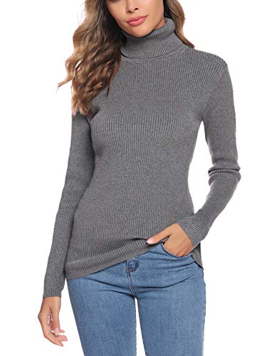 Aibrou Jersey de Cuello Alto Mujer Sólido Ligero Suave Elástico Manga Larga Suéter