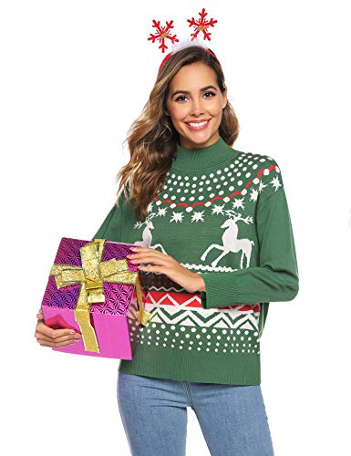 Aibrou Jersey Suéter de Navidad Mujer,Jerséis de Punto Ciervo Cuello Redondo Suelto Linda y Moda
